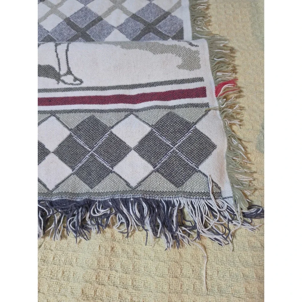 Vintage Woven Golf Tapestry Throw Blanket Argyle Fringed Cotton 48x64